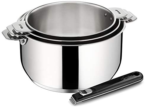 Lagostina SALVASPAZIO Set 3 casseroles 16/18/20 cm LAGOSEAL + poignée Noire