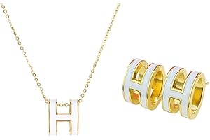 HSAJS Schmuck Set für damen Anhänger Halskette Ohrringe Set Titanium Stahl Metall Buchstabe H Ohrringe Anhänger Halskette Kette Hypoallergene Geschenke zum Jahrestag