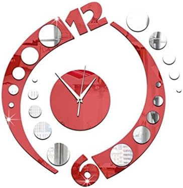 OOFAY&amp; Acrylic mirror wall clock / Double arc-shape Mute clock ,Use for Study living room children's room,35*36cm , red