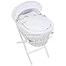 Luxury British Made White Wicker Moses Basket With White Marshmallow Covers And Folding Stand (White)