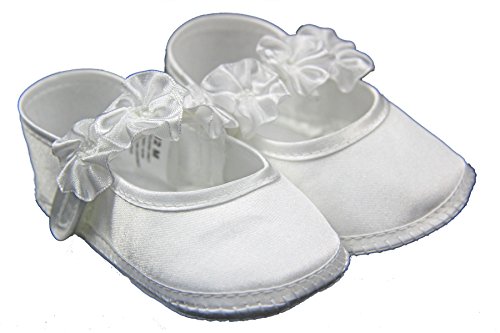 TinyTitans Baby & Toddler Girls Rossette Christening Satin White Pram Shoes (0 - 12 months) (6-12 months / 12cm)