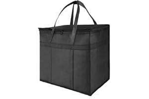 NZ Home Sac Isotherme (42L, XXL, lot de 1) pour la livraison de nourriture et l'épicerie avec dessus zippé, noir