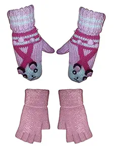 Women's Combo of Woollen Gloves (Finger Cut and Full, Multicolour)