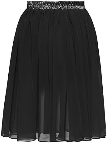 DYSS Womens Chiffon Short Pleated Skirt Retro Beach Translucent Mini Dress Elastic Waist Black,XL