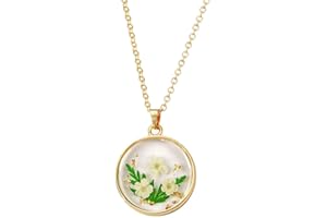 AMOR SPES 12 Month Birthday Real Flower Necklace for Women Handmade Dried Pressed Flower Charms Gifts for Family Friends
