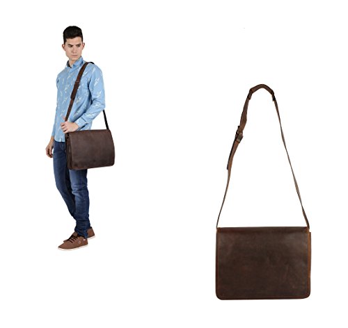 Handgemacht Ledertasche Umhängetasche Leder Notebooktasche Schultertasche Kuriertasche Mit Vintage und antikem Look Für Hochschule, Büro, Reise und Alltag . Ein Geschenk von indischen Handwerkern. - 6