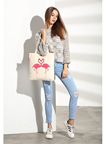 So’each Women’s Animal Flamingo Graphic Top Handle Canvas Tote Shoulder Bag - 4