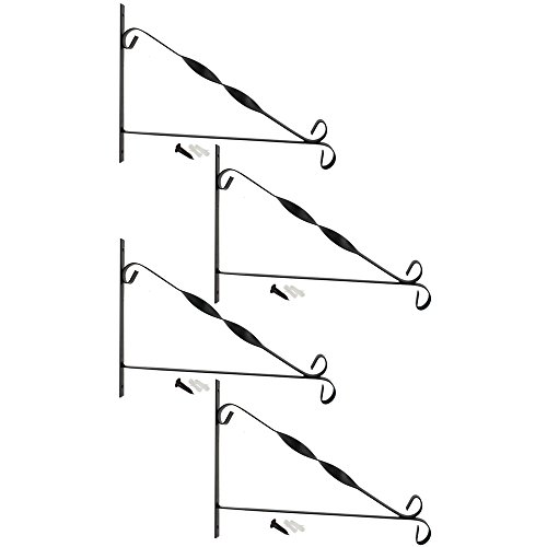 COM-FOUR 4x Wandhalterung aus pulverbeschichteten Stahl für Blumenampeln, Windspiele, etc. im Nostalgiedesign, ca. 30 x 23 cm, inkl. Schrauben und Dübel (04x gedreht)