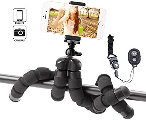 Everesta Octopus Style Portable and adjustable Tripod Stand Holder for Cellphone ,Camera with Universal Clip,wrist strap and Remote (Black)