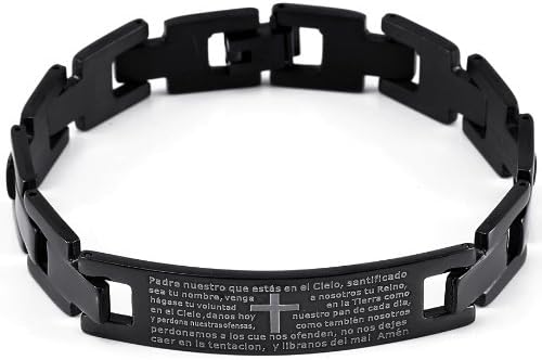 Tungsten Love JewelryWe New Fashion Mens Lord's Prayer Cross Black Plated Stainless Link Chain Bracelet