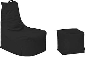 Momiralland Komfort Sitzsack XL - XXL mit Hocker Sitzkissen BodenKissen Sessel In- & Outdoor geeignet Gaming Sitzsack für Erwachsene und Kinder (Schwarz, XXL - Durchmesser 80 cm)