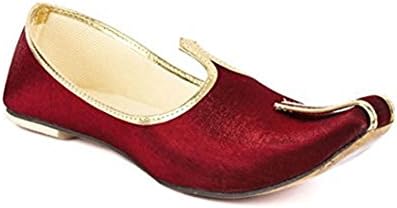 Rajwari Maroon Jutti Handmade Indian Velvet &amp; Leather Traditional Flat Shoes Purely handcrafted ethnic Ballet Flats