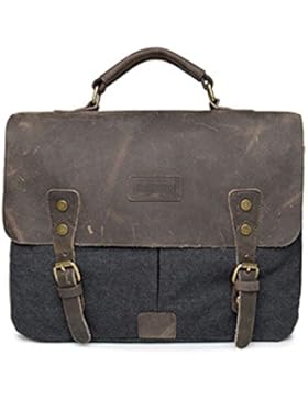 Wewod Vintage Canvas Leder Umhängetasche Collegetasche Aktentaschen Laptoptasche für Arbeit Studium Reise