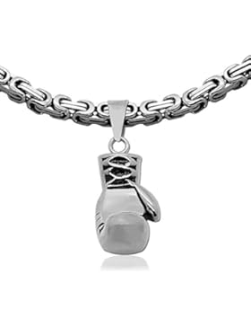 Edelstahl Königskette Ø6mm 70cm + Kettenanhänger Anhänger Boxhandschuh Sport Boxen Kette Halskette Herren Gliederkette