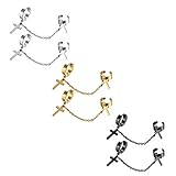 Material: Acero inoxidable Flongo Pendientes falsos hip hop, Pendientes de hombre mujer acero inoxidable, Pendientes de orejas clips aretes de aros, 3 pares