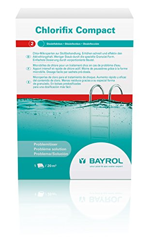 BAYROL Chlorifix Compact - Schnell lösliches Chlorgranulat mit sehr hohem Aktivchlor Gehalt - organisch - 3 Beutel - 1,2 kg - 20 m³