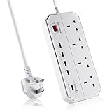 Poweradd Extension Lead 4 Way Outlets, 1 QC 3.0 Port, 4 USB Ports Power Strip, Surge Protection Power Socket, USB Charging Port Support PCs, IPad, Smart Phones etc.(1.8meters cord)-White