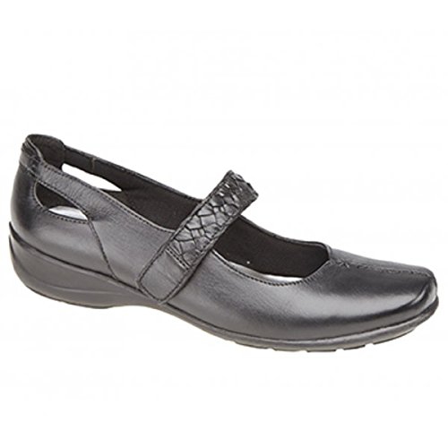 Ladies Black Leather Touch Fastening Bar Shoe - Black - size UK Ladies Size 8