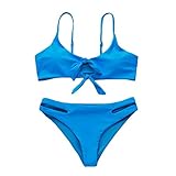 Moserian Damen Einfarbiger Bikini-Print Zweiteiler Badeanzug Liegestütze Bademode Beachwear