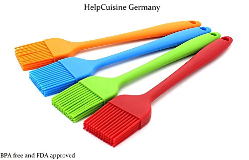 HelpCuisine [4er-Pack] Küchen Silikon Backpinsel/grillpinsel- BBQ Barbecue Pinsel Fleischpinsel Bratenpinsel hitzebeständig Küchenpinsel Kochpinsel in 4 tollen verschiedenen Farben