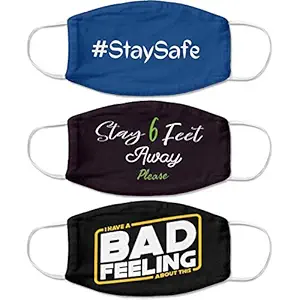 Shocknshop Cotton Slogan Printed Reusable And Washable Face Mask for Men And Women (Black And Blue) Pack of 3