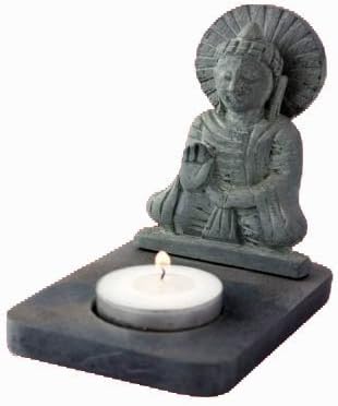 PhoimpGrey sitting Buddha soapstone tealight candle holder 11cm gift