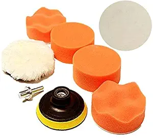 DIY Crafts Sponge Woolen Polishing Waxing Buffing Pads Kit Car with M10 Drill Adapter Car Washing Tool Quick Clean Car Accessories (Pack of 6 Pcs, Multi Colour)