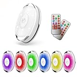 ZWEI CONTROL MODES & SELECTABLE DIMMER: Schalten Sie die Batterieleuchte mit der Fernbedienung oder der Schaltertaste an der Lampe ein/AUS. Drücken Sie die Taste kann 5 Beleuchtungsmodi wechseln. Langedrücken Sie die Schaltertaste oder verwenden Sie die Fernbedienung kann die weiße Helligkeit einstellen (20%,40%,60%,80%,100%). Jede Fernbedienung kann alle Pucklichter steuern. Die effektive Entfernung kann 8-10 Meter erreichen.