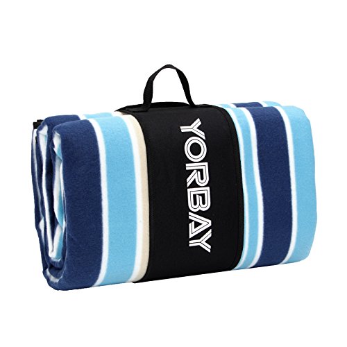 Yorbay Picknickdecke 200 x 200 cm XXL Fleece wasserdicht Decke mit Tragegriff (Blau)