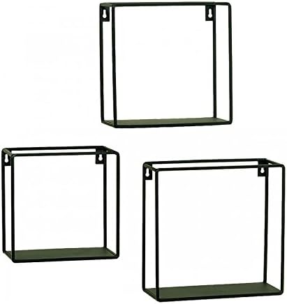 Set of 3 Metal Wall Shelves, Black. Length: 16/18/20 cm