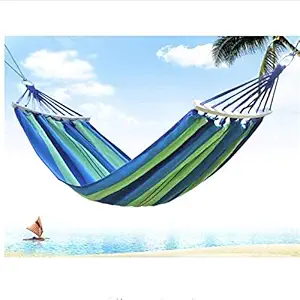 Prakal Fabric Canvas Travel Hammocks Ultralight Camping Hammock Portable Beach Swing Bed with Hardwood Spreader Bar Tree Hanging Suspended Outdoor Indoor Bed Camping Swing Zullo(Color May Be Very As Per Availability - 197 x 40 cm)