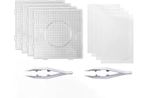 Auveach Lot de 4 perles à fusion de 5 mm en papier à repasser carrés en plastique transparent 4 pièces avec 2 pinces et papier à repasser pour enfants