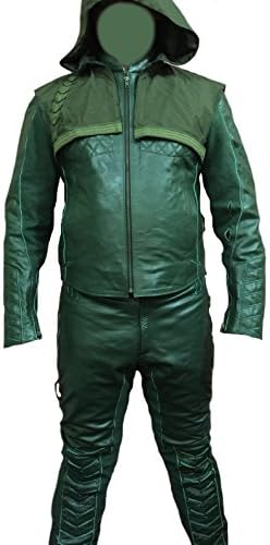 Coolhides Men's Arrow Cowhide Motorbike Suit Hoodie Style Cow Green Small