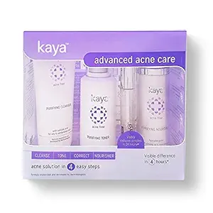 Kaya Clinic Advanced Acne Care Kit (set of 4 for oily & combination skin), Acne Face Wash/Acne cleanser + Acne Toner + Acne Moisturizer/Acne Cream + Spot Corrector