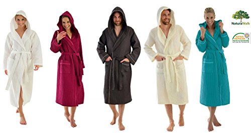 Damen und Herren Bademantel mit Kapuze, Pikee in 4 Farben Größe XL, Farbe Türkis