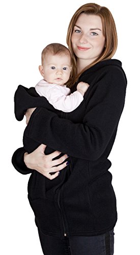 Maternity Polar warm fleece Hoodie / Pullover for two / for Baby Carriers (16, Black)