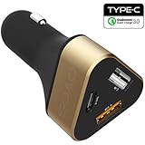 Ovos Fast USB caricabatteria da auto Quick Charge 3.0 3 porte per auto con QC 3.0 + tipo C per iPhone 7 Plus/6s/6, iPad, Samsung Galaxy S6/S7 Edge Google Nexus 5 X/6P HTC 10 e più