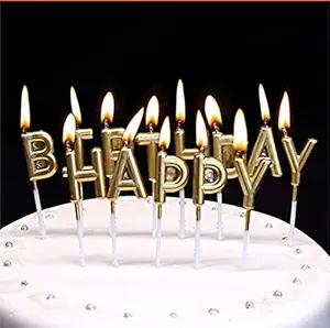 FAVELA Happy Birthday Candle / 1st Birthday Candle / Happy Birthday Candle for Birthday Theme / Happy Birthday Candles for Cake (Golden)