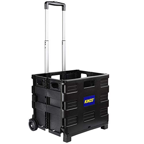 Kinzo Transporttrolley Faltbar | 25kg Transportgewicht | Klappbare Einkaufskiste | Putzwagen | fahrbare Transportkiste | Platzsparender Transport | Ideal für Camping, Einkauf, Urlaub | 38x36x33cm