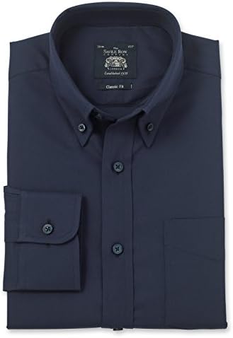 Savile Row Men's Navy Oxford Classic Fit Shirt - Single Cuff 17 1/2 Standard Single