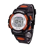 EARS Armbanduhr Wasserdichte Kinder Jungen Digital LED Sportuhr Kinder Alarm Datum Uhr Geschenk Mädchen Wasserdicht echtes Marmor Zifferblatt Glitzer Strass (Orange)