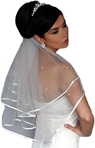 Meibida Two Layers Wedding Veil Pearl Tulle Bridal Veil Wedding Accessories