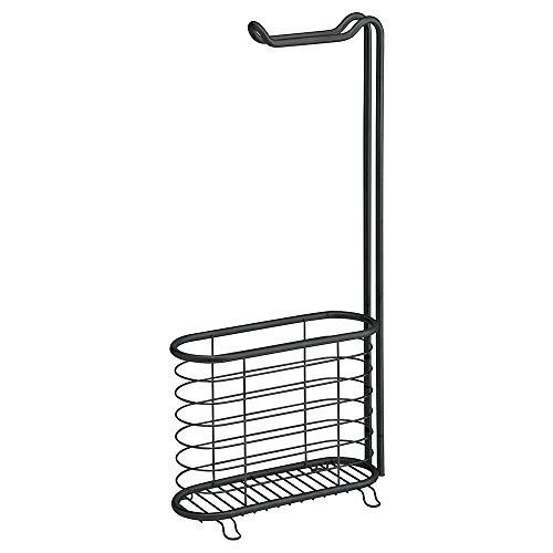 Preisvergleich Produktbild iDesign Forma Toilettenpapierhalter mit Zeitungsständer, freistehender Zeitschriftensammler mit Rollenhalter aus Metall, mattschwarz