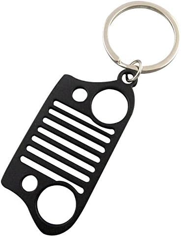 Car Key Chain Keychain Key Ring For Jeep Wrangler Accessories Enthusiasts-Jeep Front Grill Design and Stainless Steel Material with 4 Colors (black) by EVAPLUS
