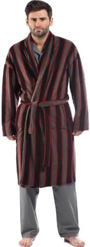 Mens Blue Red Striped Fleece Robe Christmas Gift (Men:  Large, Red Stripe)