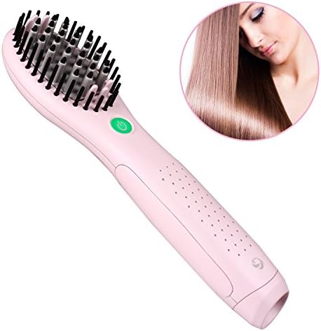 Travel Straightening Brush, Rechargeable Hair Straightening Brush (Pink)