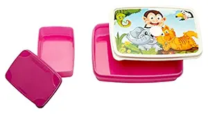 Signoraware Jungle Time Compact Plastic Lunch Box Set, 2-Pieces, Pink