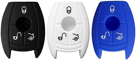 Nicky 3 x Protective Cover for Benz 3-Buttons Car Key Keyless Smartkey Silicone Keys Protector in Black Blue White