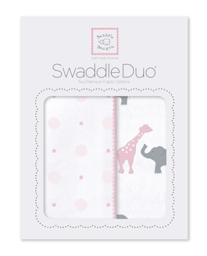 SwaddleDesigns SwaddleDuo, Circus Fun, Pink, Set of 2, Cotton Muslin + Premium Cotton Flannel