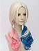 Tsnomore Women's Long Curly Bunches Anime Ponytail Cosplay Wig (white/ pink / blue)